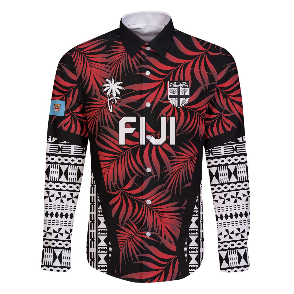 Custom Flying Fijians Rugby 2024 Pacific Family Matching Puletasi and Hawaiian Shirt Go Fiji LT05 Dad's Shirt - Long Sleeve Black - Polynesian Pride