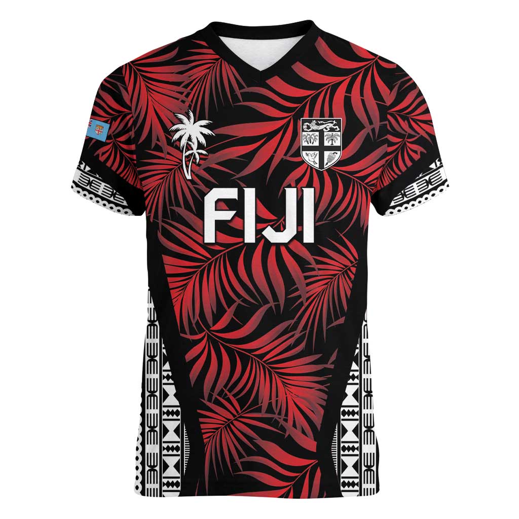 Custom Flying Fijians Rugby 2024 Pacific Women V-Neck T-Shirt Go Fiji LT05 Female Black - Polynesian Pride
