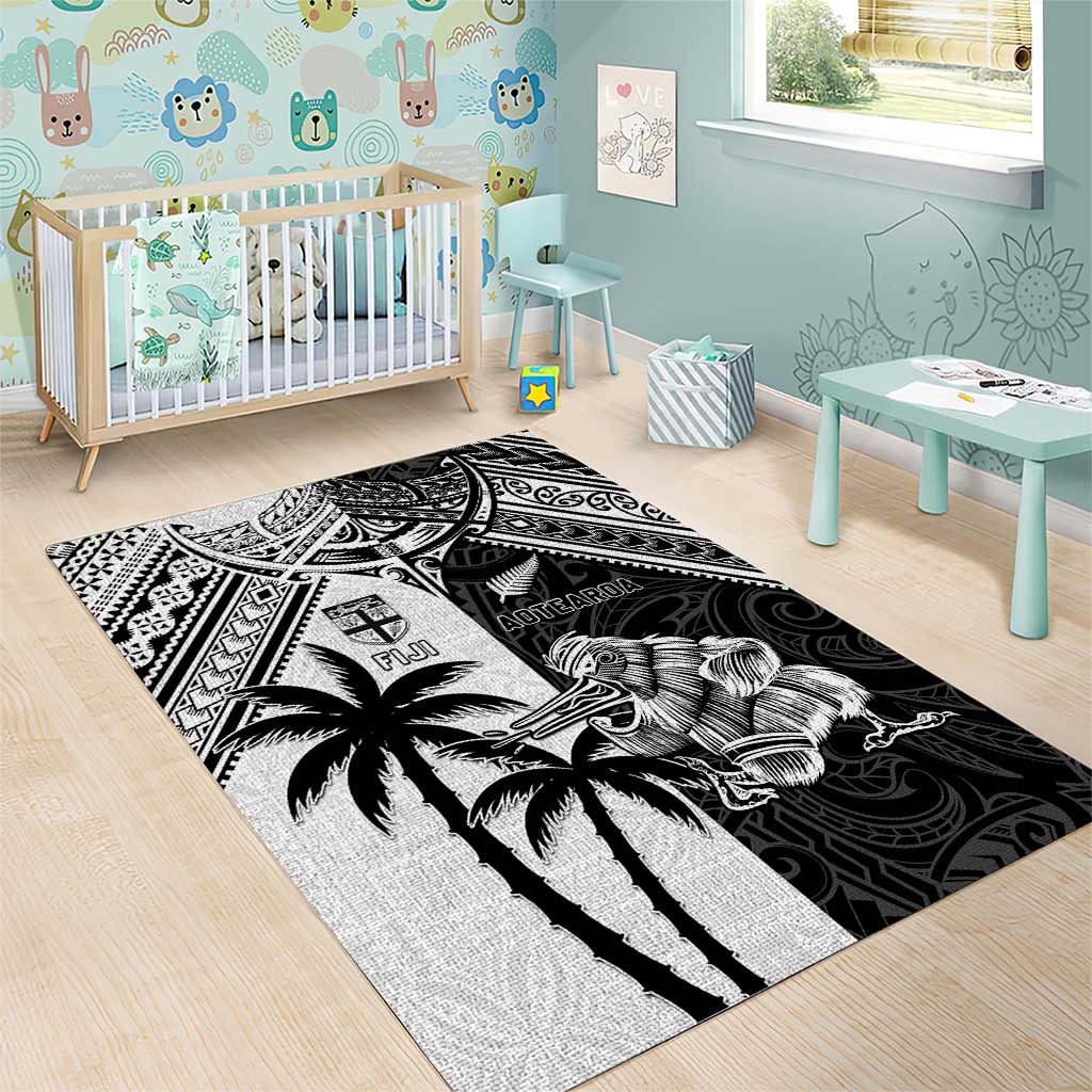 New Zealand And Fiji Rugby 2024 Area Rug Maori Kiwi With Fijian Palm Tree LT05 - Polynesian Pride