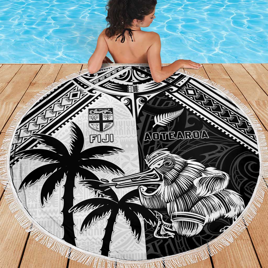 New Zealand And Fiji Rugby 2024 Beach Blanket Maori Kiwi With Fijian Palm Tree LT05 - Polynesian Pride