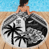 New Zealand And Fiji Rugby 2024 Beach Blanket Maori Kiwi With Fijian Palm Tree LT05 - Polynesian Pride