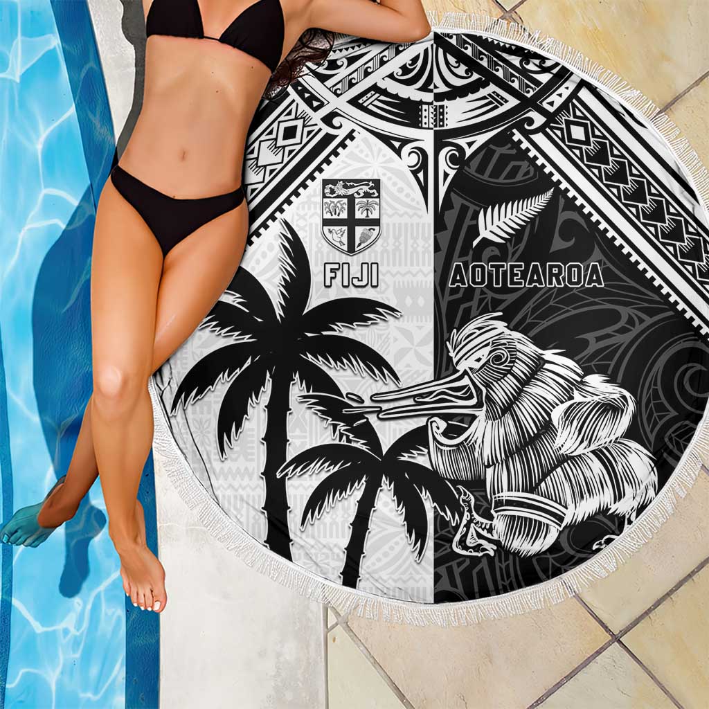 New Zealand And Fiji Rugby 2024 Beach Blanket Maori Kiwi With Fijian Palm Tree LT05 - Polynesian Pride