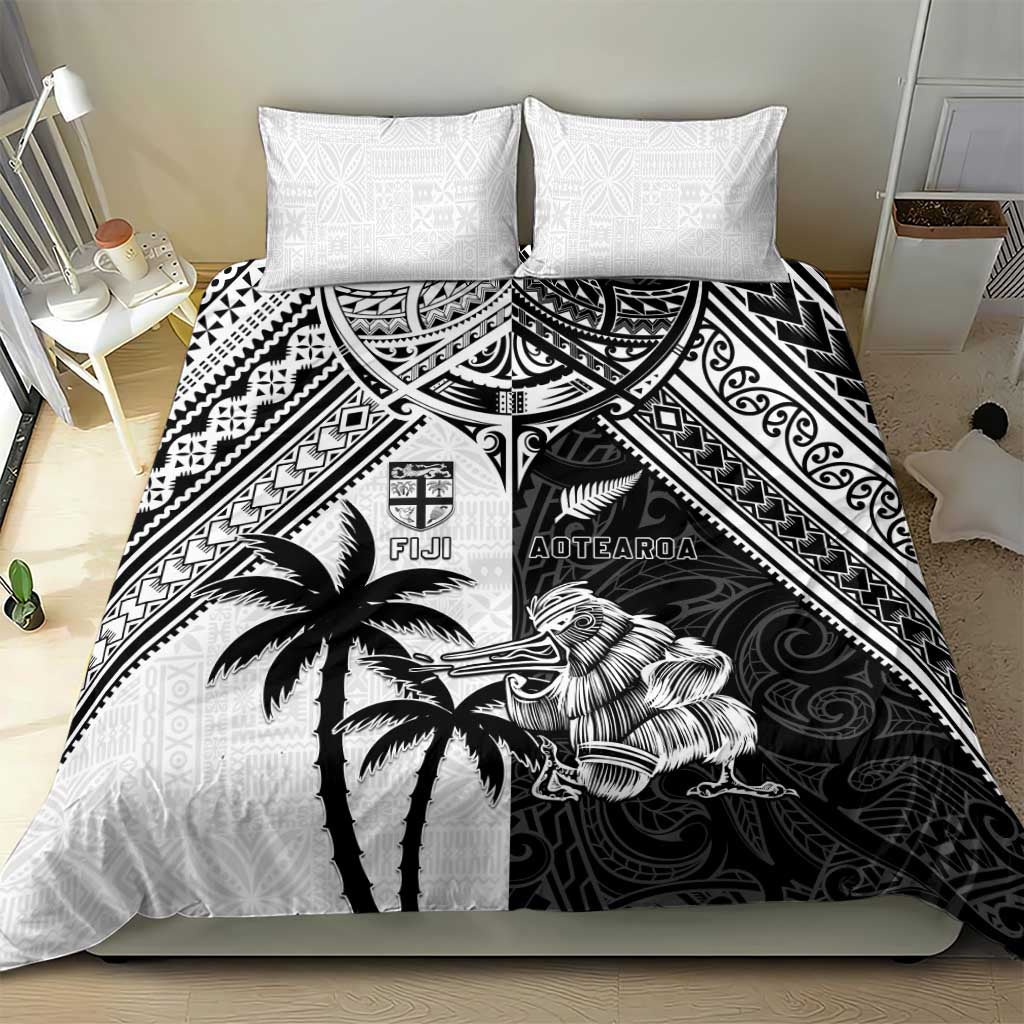 New Zealand And Fiji Rugby 2024 Bedding Set Maori Kiwi With Fijian Palm Tree LT05 - Polynesian Pride
