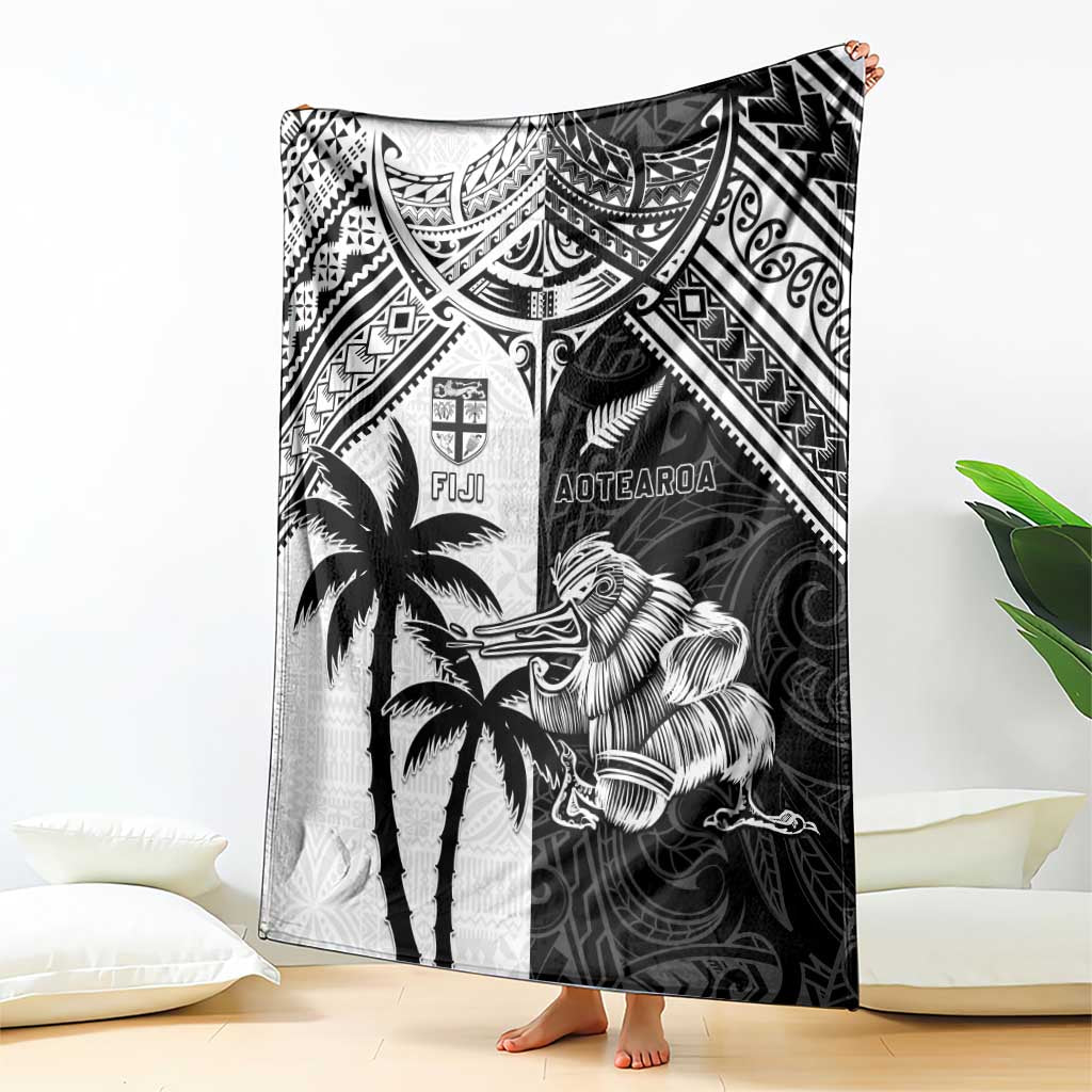 New Zealand And Fiji Rugby 2024 Blanket Maori Kiwi With Fijian Palm Tree LT05 - Polynesian Pride