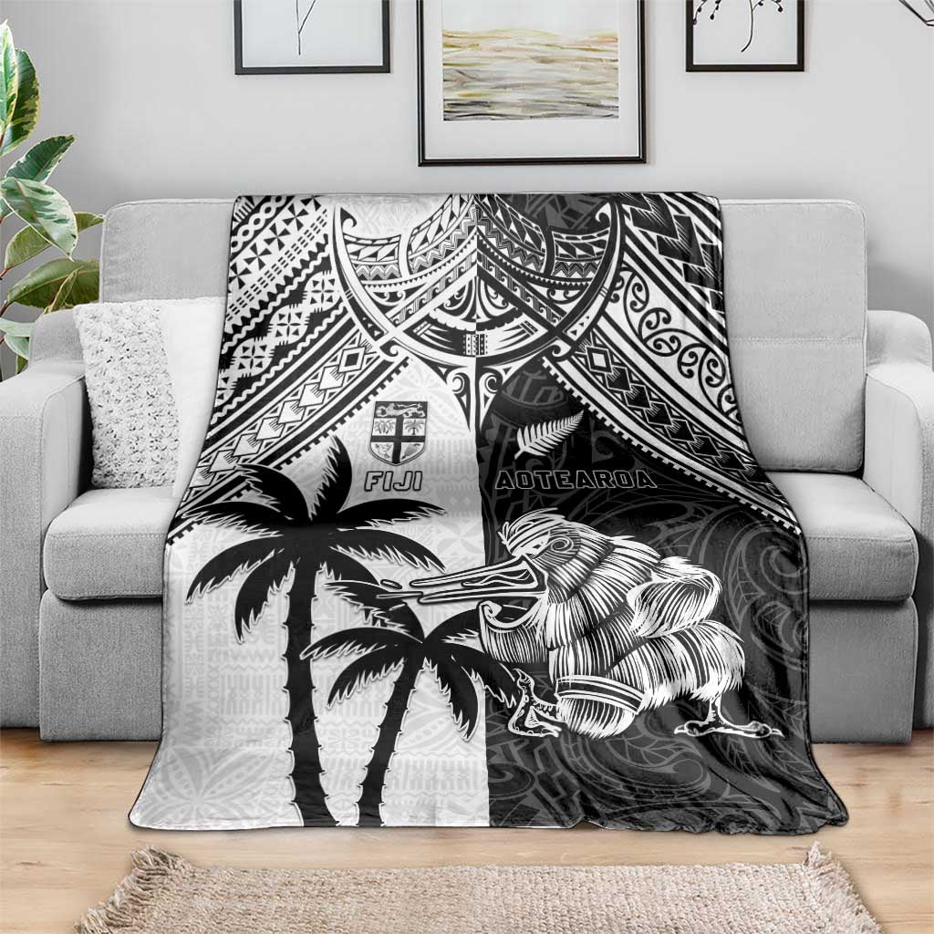 New Zealand And Fiji Rugby 2024 Blanket Maori Kiwi With Fijian Palm Tree LT05 - Polynesian Pride