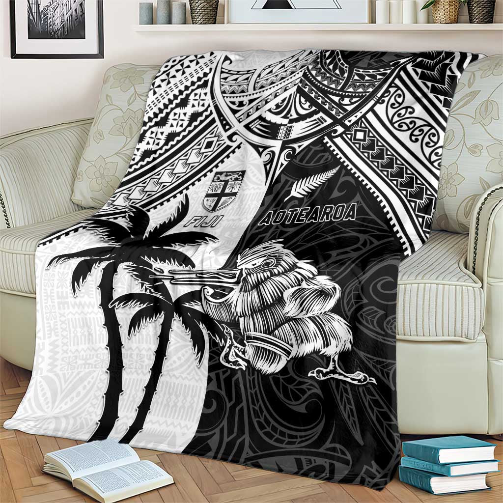 New Zealand And Fiji Rugby 2024 Blanket Maori Kiwi With Fijian Palm Tree LT05 - Polynesian Pride