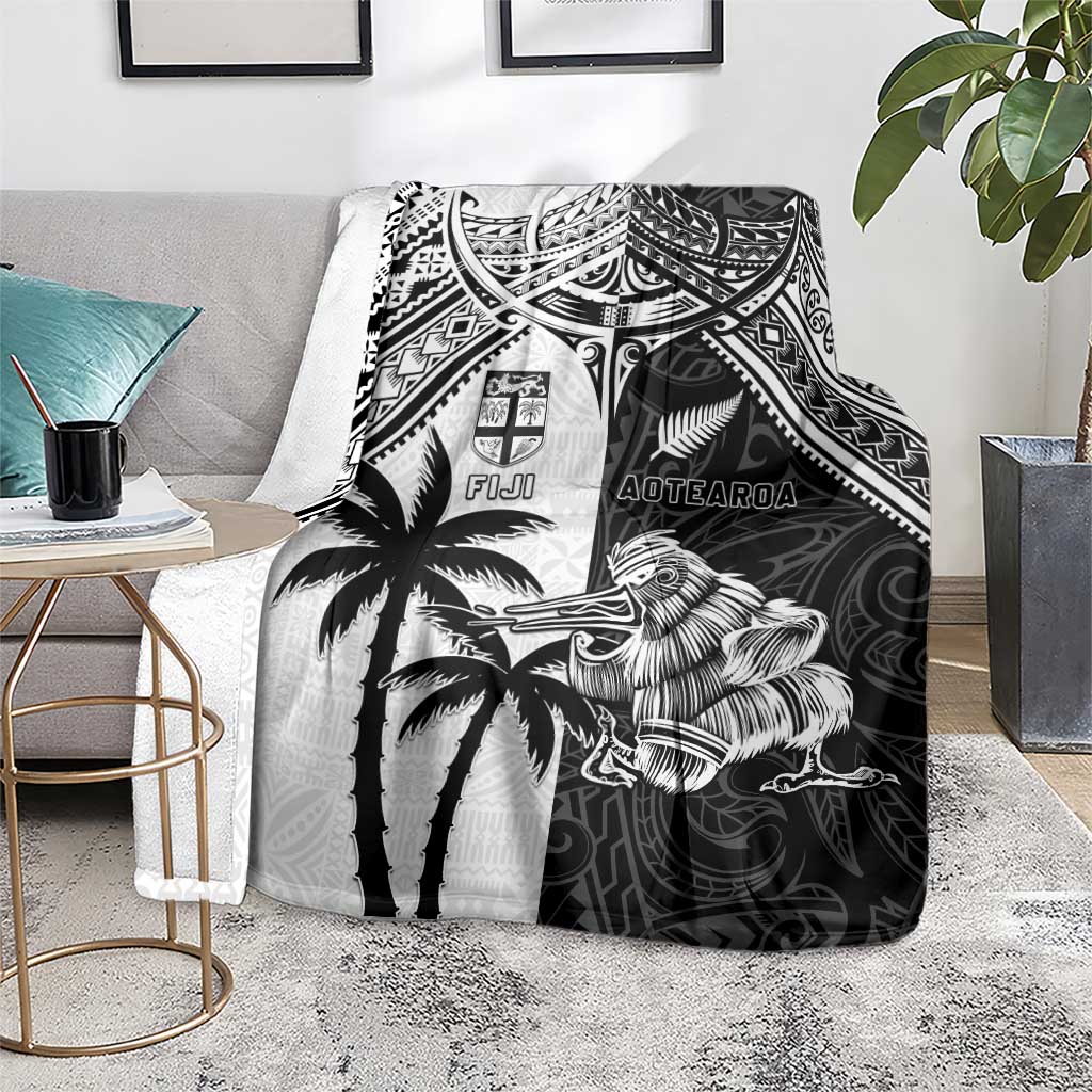New Zealand And Fiji Rugby 2024 Blanket Maori Kiwi With Fijian Palm Tree LT05 - Polynesian Pride