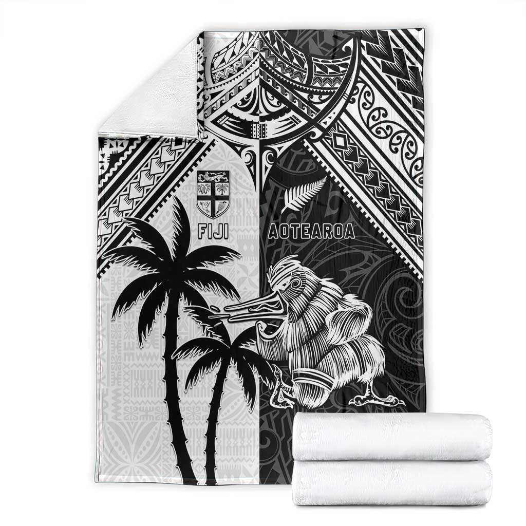 New Zealand And Fiji Rugby 2024 Blanket Maori Kiwi With Fijian Palm Tree LT05 - Polynesian Pride
