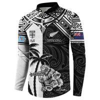 Custom New Zealand And Fiji Rugby 2024 Button Sweatshirt Maori Kiwi With Fijian Palm Tree LT05 - Polynesian Pride