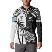 Custom New Zealand And Fiji Rugby 2024 Button Sweatshirt Maori Kiwi With Fijian Palm Tree LT05 - Polynesian Pride
