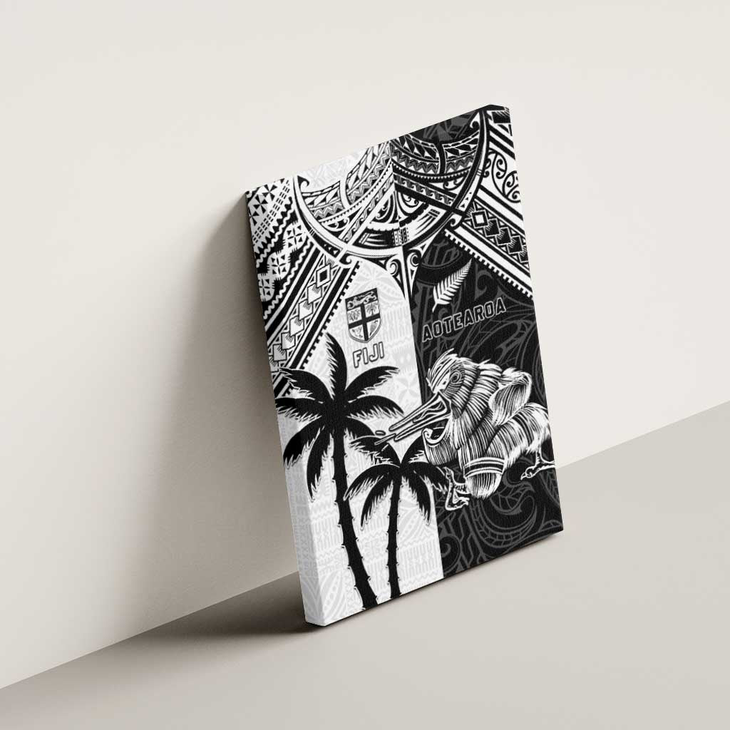 New Zealand And Fiji Rugby 2024 Canvas Wall Art Maori Kiwi With Fijian Palm Tree LT05 - Polynesian Pride