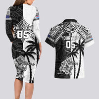 Custom New Zealand And Fiji Rugby 2024 Couples Matching Long Sleeve Bodycon Dress and Hawaiian Shirt Maori Kiwi With Fijian Palm Tree LT05 - Polynesian Pride