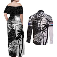 Custom New Zealand And Fiji Rugby 2024 Couples Matching Off Shoulder Maxi Dress and Long Sleeve Button Shirt Maori Kiwi With Fijian Palm Tree LT05 - Polynesian Pride