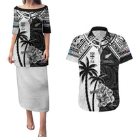 Custom New Zealand And Fiji Rugby 2024 Couples Matching Puletasi and Hawaiian Shirt Maori Kiwi With Fijian Palm Tree LT05 Black - Polynesian Pride