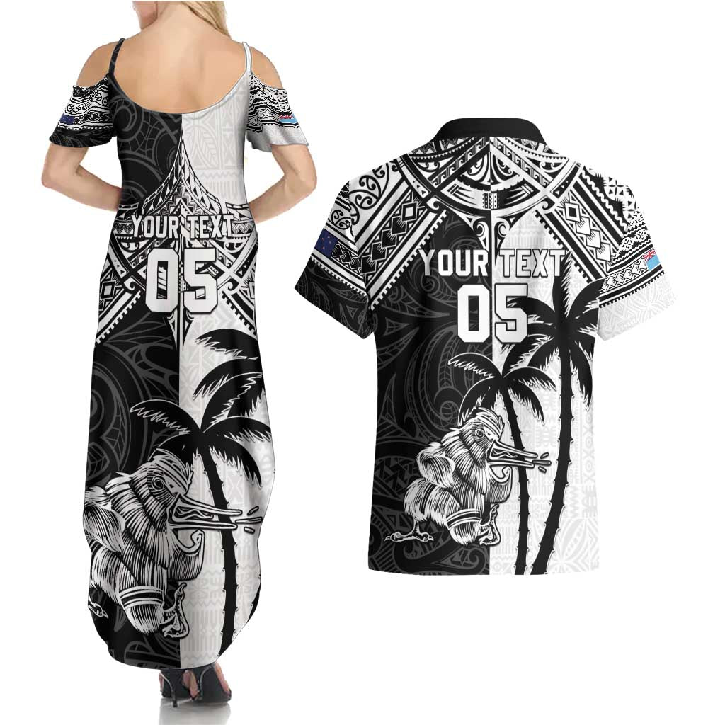 Custom New Zealand And Fiji Rugby 2024 Couples Matching Summer Maxi Dress and Hawaiian Shirt Maori Kiwi With Fijian Palm Tree LT05 - Polynesian Pride