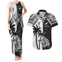 Custom New Zealand And Fiji Rugby 2024 Couples Matching Tank Maxi Dress and Hawaiian Shirt Maori Kiwi With Fijian Palm Tree LT05 Black - Polynesian Pride