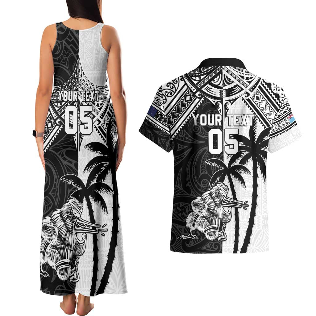 Custom New Zealand And Fiji Rugby 2024 Couples Matching Tank Maxi Dress and Hawaiian Shirt Maori Kiwi With Fijian Palm Tree LT05 - Polynesian Pride