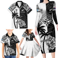 Custom New Zealand And Fiji Rugby 2024 Family Matching Long Sleeve Bodycon Dress and Hawaiian Shirt Maori Kiwi With Fijian Palm Tree LT05 - Polynesian Pride