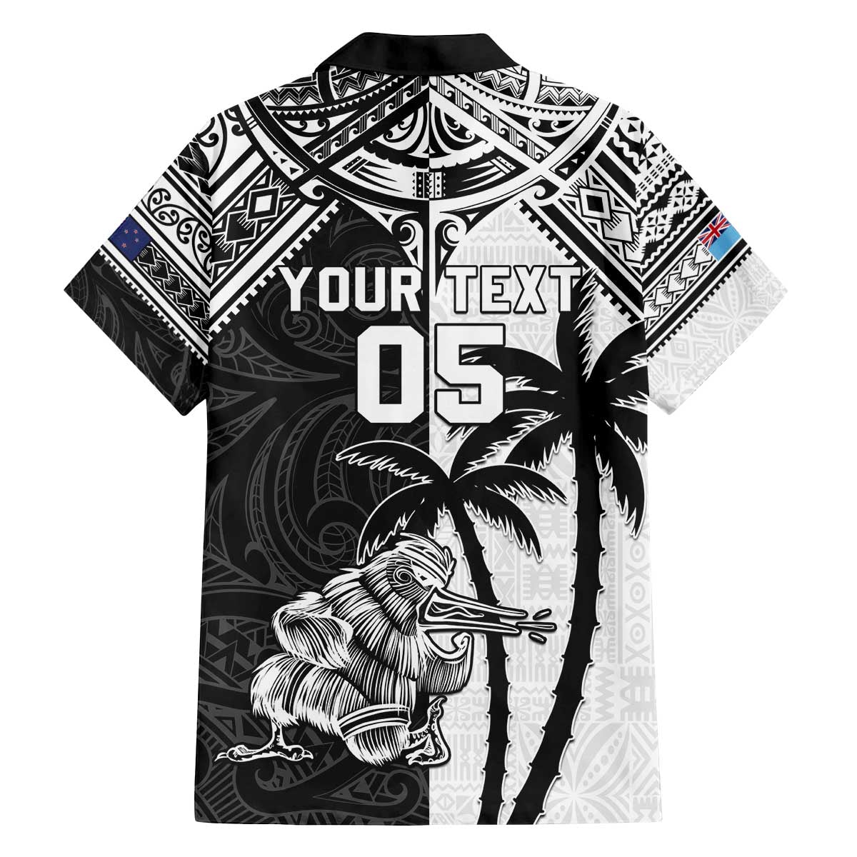 Custom New Zealand And Fiji Rugby 2024 Family Matching Off The Shoulder Long Sleeve Dress and Hawaiian Shirt Maori Kiwi With Fijian Palm Tree LT05 - Polynesian Pride