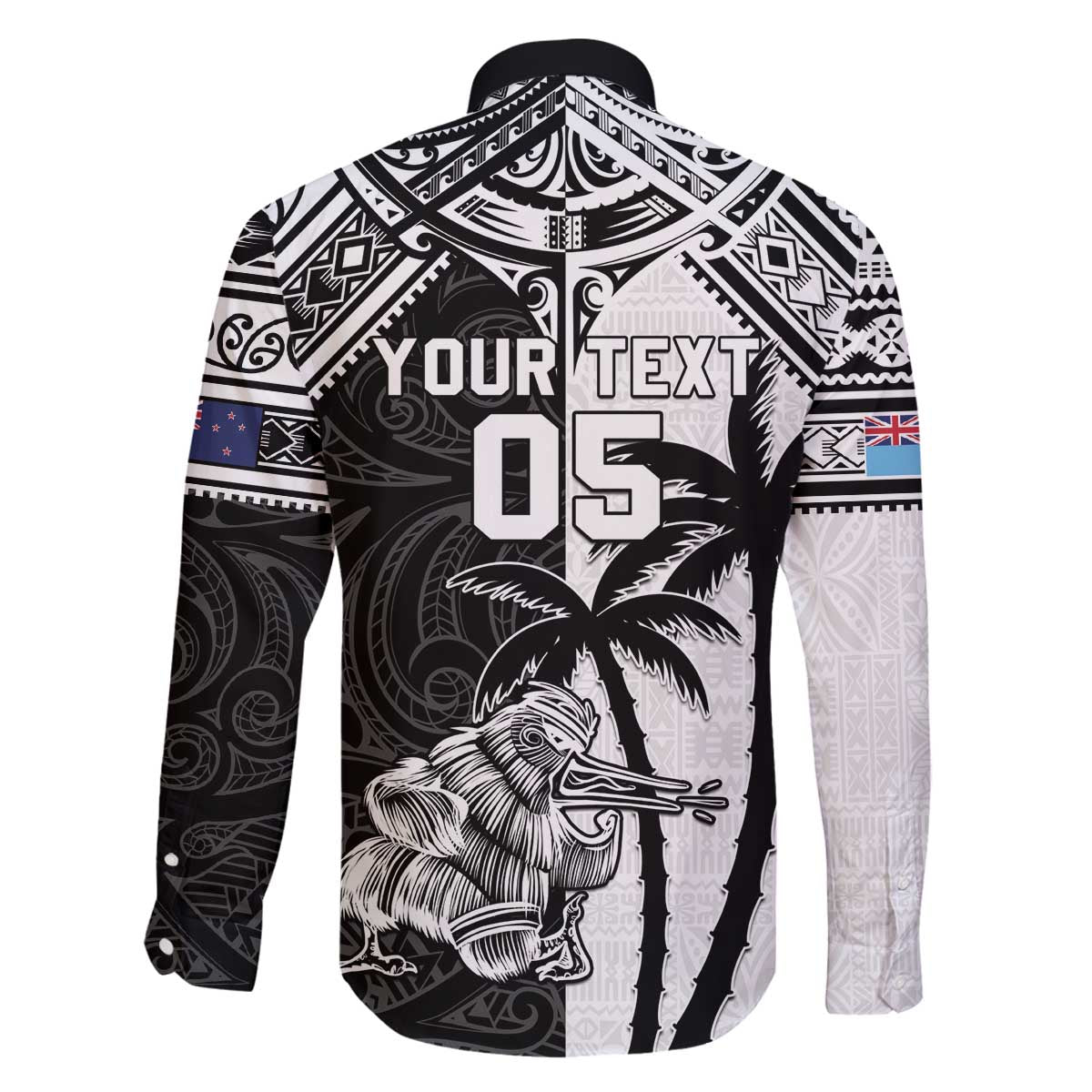 Custom New Zealand And Fiji Rugby 2024 Family Matching Off The Shoulder Long Sleeve Dress and Hawaiian Shirt Maori Kiwi With Fijian Palm Tree LT05 - Polynesian Pride