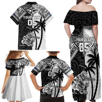 Custom New Zealand And Fiji Rugby 2024 Family Matching Off Shoulder Maxi Dress and Hawaiian Shirt Maori Kiwi With Fijian Palm Tree LT05 - Polynesian Pride