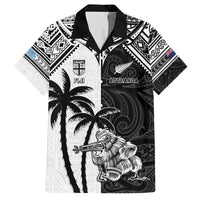 Custom New Zealand And Fiji Rugby 2024 Family Matching Puletasi and Hawaiian Shirt Maori Kiwi With Fijian Palm Tree LT05 Dad's Shirt - Short Sleeve Black - Polynesian Pride