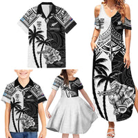 Custom New Zealand And Fiji Rugby 2024 Family Matching Summer Maxi Dress and Hawaiian Shirt Maori Kiwi With Fijian Palm Tree LT05 - Polynesian Pride