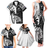 Custom New Zealand And Fiji Rugby 2024 Family Matching Tank Maxi Dress and Hawaiian Shirt Maori Kiwi With Fijian Palm Tree LT05 - Polynesian Pride