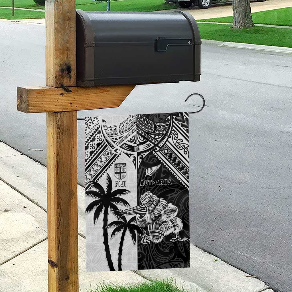 New Zealand And Fiji Rugby 2024 Garden Flag Maori Kiwi With Fijian Palm Tree LT05 - Polynesian Pride