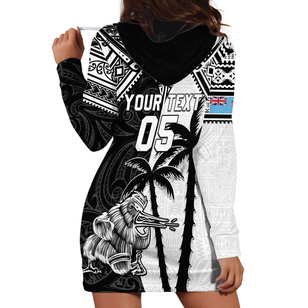 Custom New Zealand And Fiji Rugby 2024 Hoodie Dress Maori Kiwi With Fijian Palm Tree LT05 - Polynesian Pride