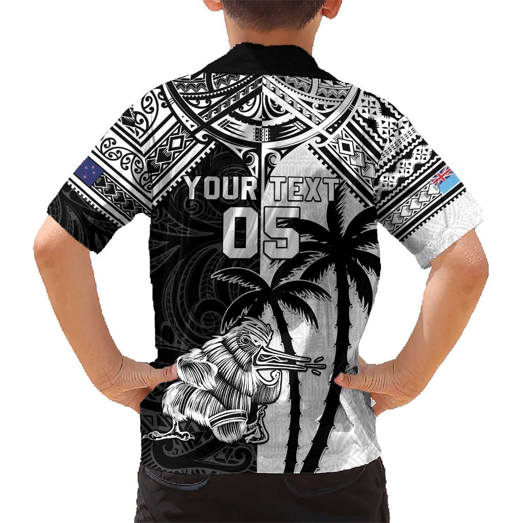 Custom New Zealand And Fiji Rugby 2024 Kid Hawaiian Shirt Maori Kiwi With Fijian Palm Tree LT05 - Polynesian Pride