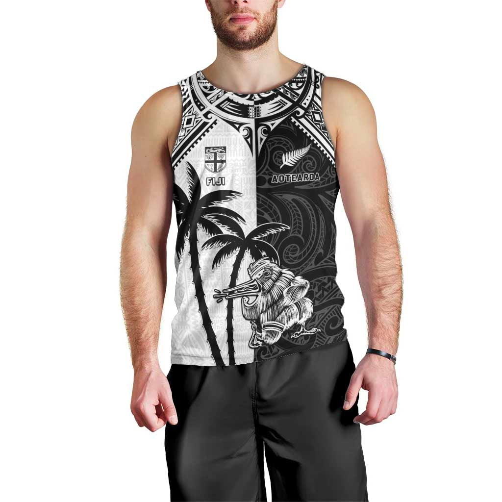Custom New Zealand And Fiji Rugby 2024 Men Tank Top Maori Kiwi With Fijian Palm Tree LT05 - Polynesian Pride