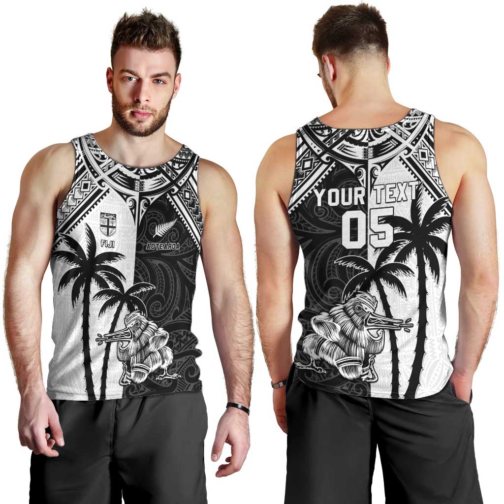 Custom New Zealand And Fiji Rugby 2024 Men Tank Top Maori Kiwi With Fijian Palm Tree LT05 - Polynesian Pride