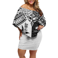 Custom New Zealand And Fiji Rugby 2024 Off Shoulder Short Dress Maori Kiwi With Fijian Palm Tree LT05 Women Black - Polynesian Pride