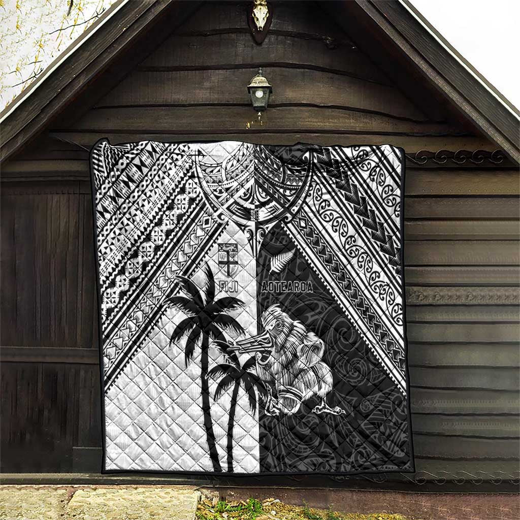 New Zealand And Fiji Rugby 2024 Quilt Maori Kiwi With Fijian Palm Tree LT05 - Polynesian Pride