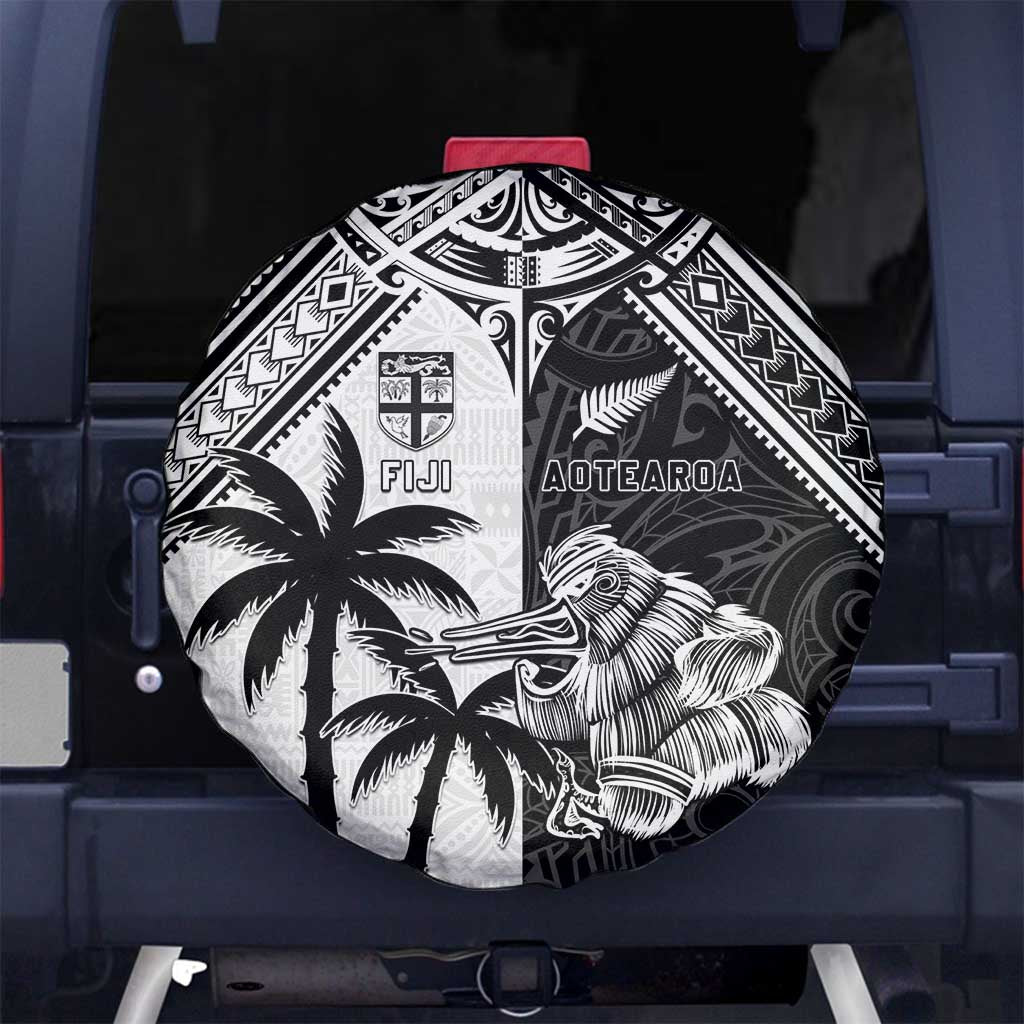 New Zealand And Fiji Rugby 2024 Spare Tire Cover Maori Kiwi With Fijian Palm Tree LT05 - Polynesian Pride