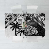 New Zealand And Fiji Rugby 2024 Tablecloth Maori Kiwi With Fijian Palm Tree LT05 Black - Polynesian Pride