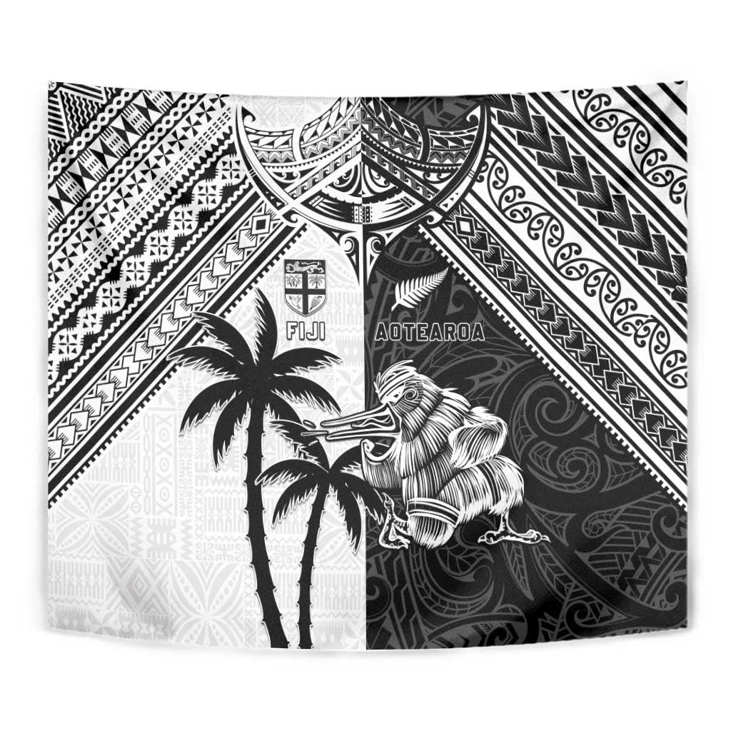 New Zealand And Fiji Rugby 2024 Tapestry Maori Kiwi With Fijian Palm Tree LT05 - Polynesian Pride