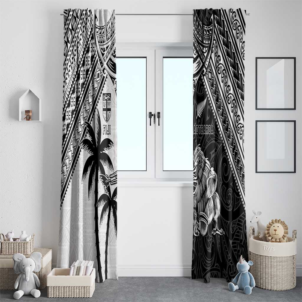 New Zealand And Fiji Rugby 2024 Window Curtain Maori Kiwi With Fijian Palm Tree LT05 - Polynesian Pride