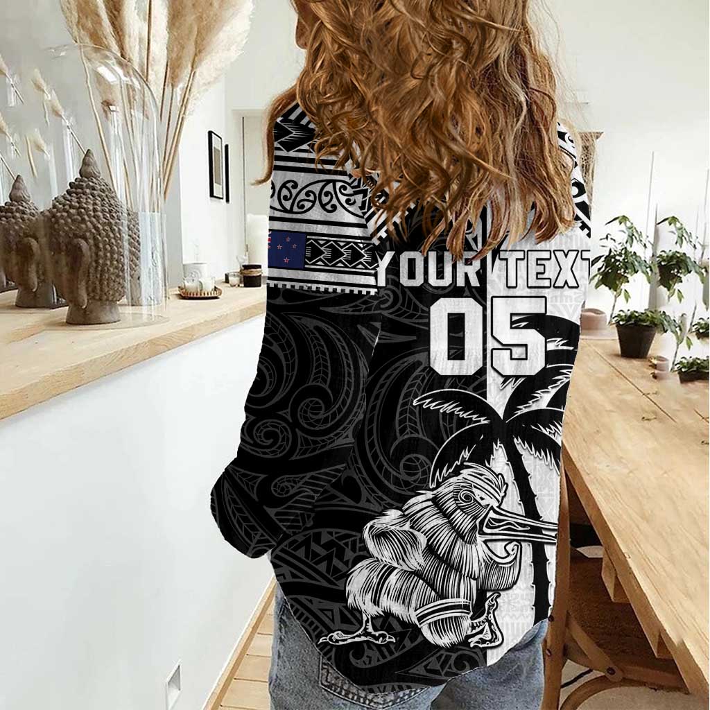 Custom New Zealand And Fiji Rugby 2024 Women Casual Shirt Maori Kiwi With Fijian Palm Tree LT05 - Polynesian Pride