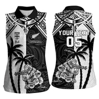 Custom New Zealand And Fiji Rugby 2024 Women Sleeveless Polo Shirt Maori Kiwi With Fijian Palm Tree LT05 - Polynesian Pride