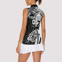 Custom New Zealand And Fiji Rugby 2024 Women Sleeveless Polo Shirt Maori Kiwi With Fijian Palm Tree LT05 - Polynesian Pride