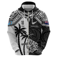 Custom New Zealand And Fiji Rugby 2024 Zip Hoodie Maori Kiwi With Fijian Palm Tree LT05 - Polynesian Pride