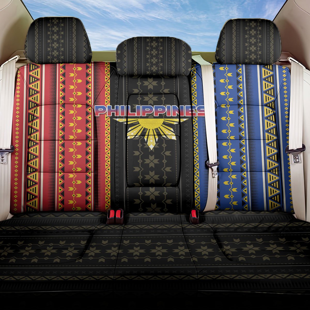 Philippines Filipinos Back Car Seat Cover Igorot Tribal Inspiration Pattern Style LT05 One Size Black - Polynesian Pride