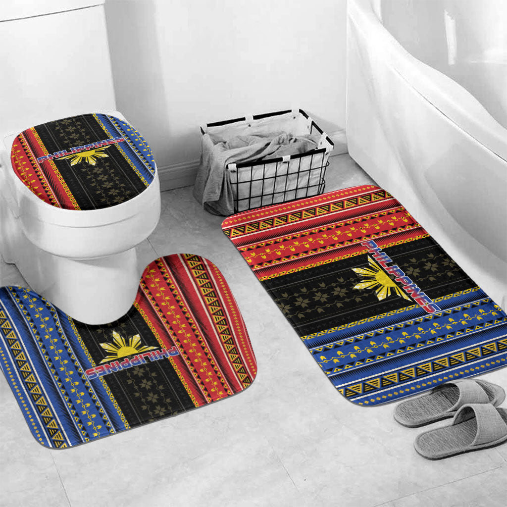 Philippines Filipinos Bathroom Set Igorot Tribal Inspiration Pattern Style LT05 Mat Set Only (3 pcs) One Size Black - Polynesian Pride