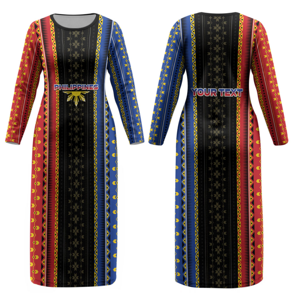 Personalised Philippines Filipinos Couples Matching Long Sleeve Bodycon Dress and Long Sleeve Button Shirt Igorot Tribal Inspiration Pattern Style LT05 - Polynesian Pride