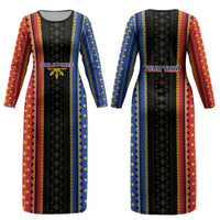 Personalised Philippines Filipinos Couples Matching Long Sleeve Bodycon Dress and Long Sleeve Button Shirt Igorot Tribal Inspiration Pattern Style LT05 - Polynesian Pride