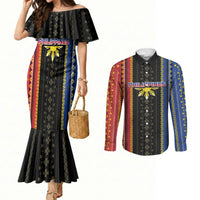 Personalised Philippines Filipinos Couples Matching Mermaid Dress and Long Sleeve Button Shirt Igorot Tribal Inspiration Pattern Style LT05 Black - Polynesian Pride