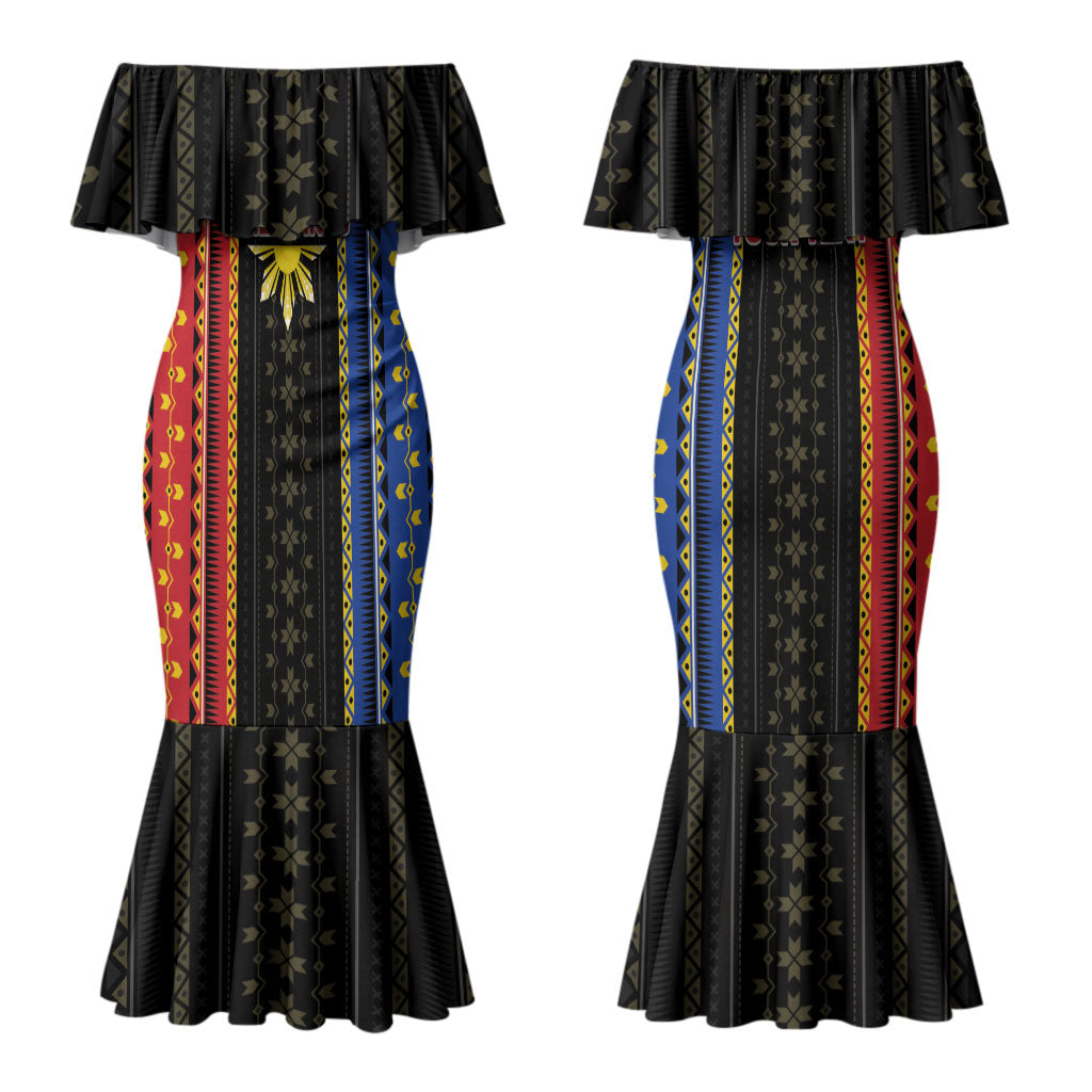 Personalised Philippines Filipinos Couples Matching Mermaid Dress and Long Sleeve Button Shirt Igorot Tribal Inspiration Pattern Style LT05 - Polynesian Pride