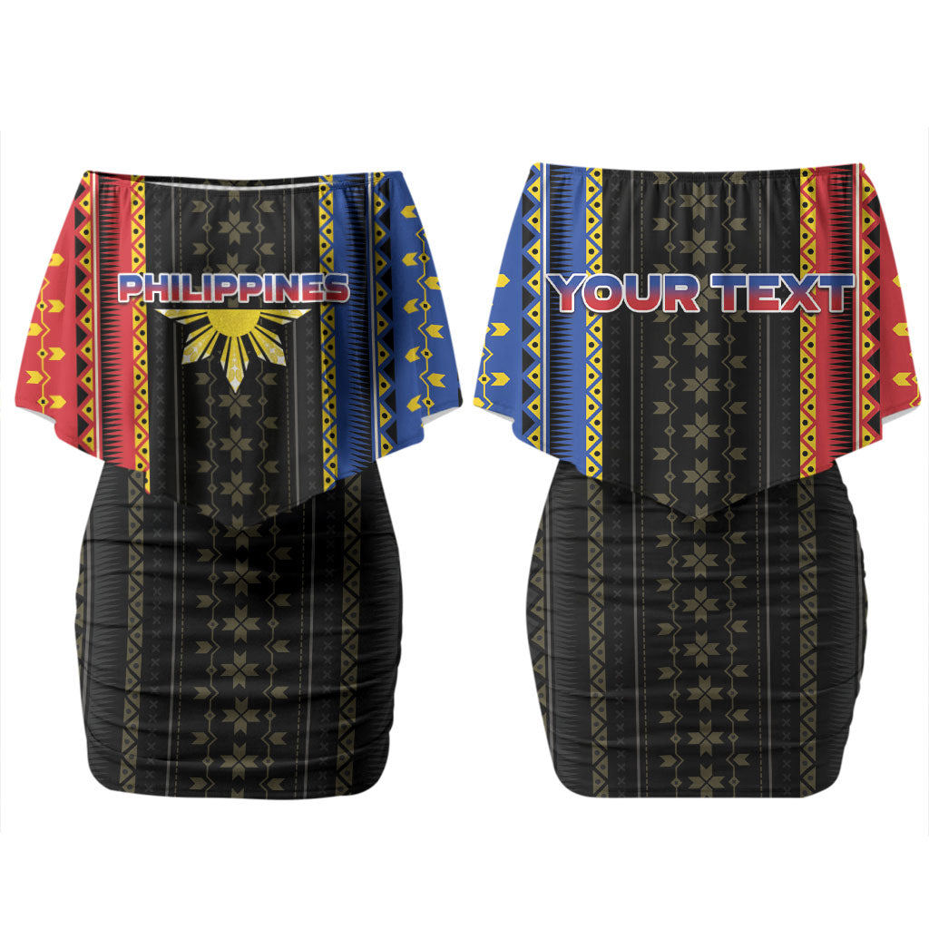 Personalised Philippines Filipinos Couples Matching Off Shoulder Short Dress and Hawaiian Shirt Igorot Tribal Inspiration Pattern Style LT05 - Polynesian Pride